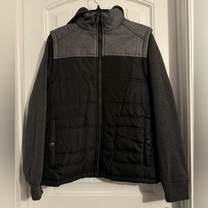 Great Distortion men's size S black gray full zip hooded coat